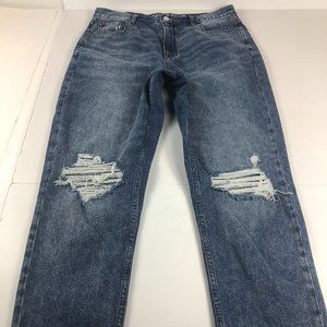 American Eagle Jeans Women's 10 Regular Mom Jean Blue High Rise Distressed Crop